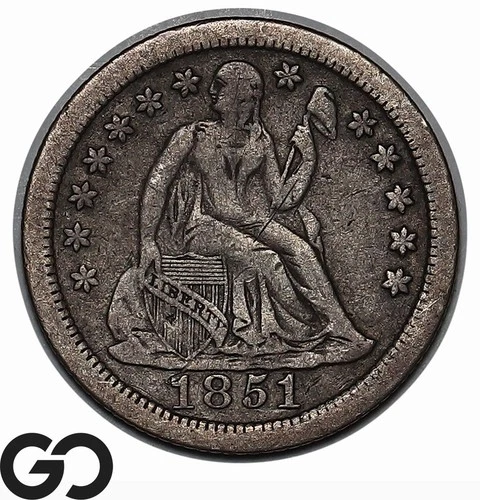 1851-O Seated Liberty Dime, XF Better Date New Orleans Issue