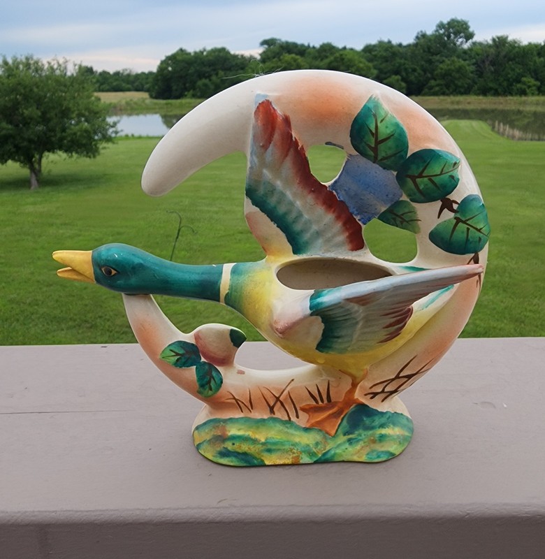 Vintage Mallard Duck Wall Pocket Planter Crescent Moon