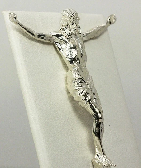Estátua/pingente grande de prata esterlina 925 feita sob medida de Jesus Cristo banhado a ródio - Imagem 4 de 4