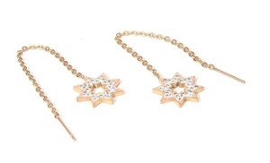 Snowflake Threader Earrings Crystal Pave Yellow Gold PVD Surgical Steel