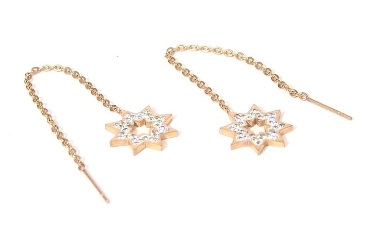 Snowflake Threader Earrings Crystal Pave Yellow Gold PVD Surgical Steel