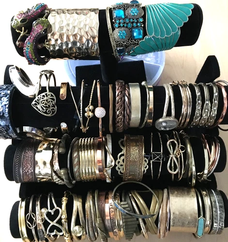 70+ HUGE Vintage Costume to Fashion Jewelry lot Bracelet CUFF ALL GOLD TONE