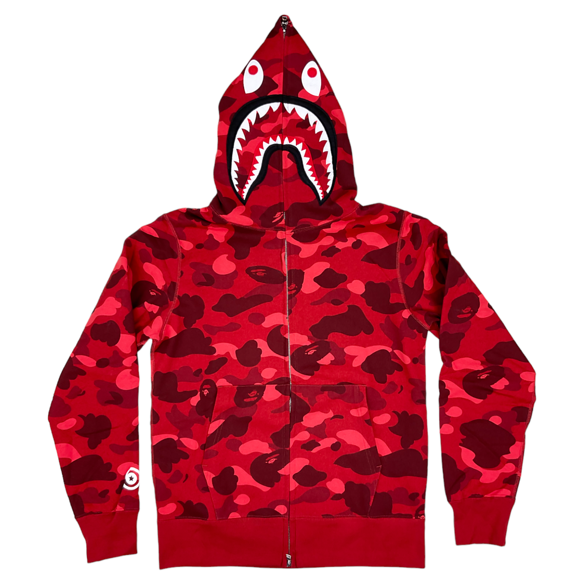 BAPE Color Camo Shark WGM Hoodie Sweatshirt Red A Bathing Ape - Main Image