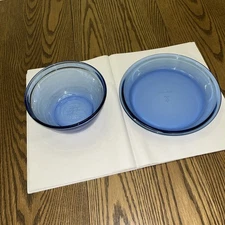 Anchor Hocking Vintage Blue Glass Bowl and Pie Plate Set