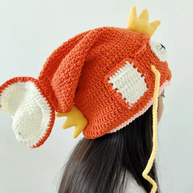 NEW Wool Crocheted Carp Head Pokémon Hat/ Beanie Hat Cap Adult/ Teen Magicarp
