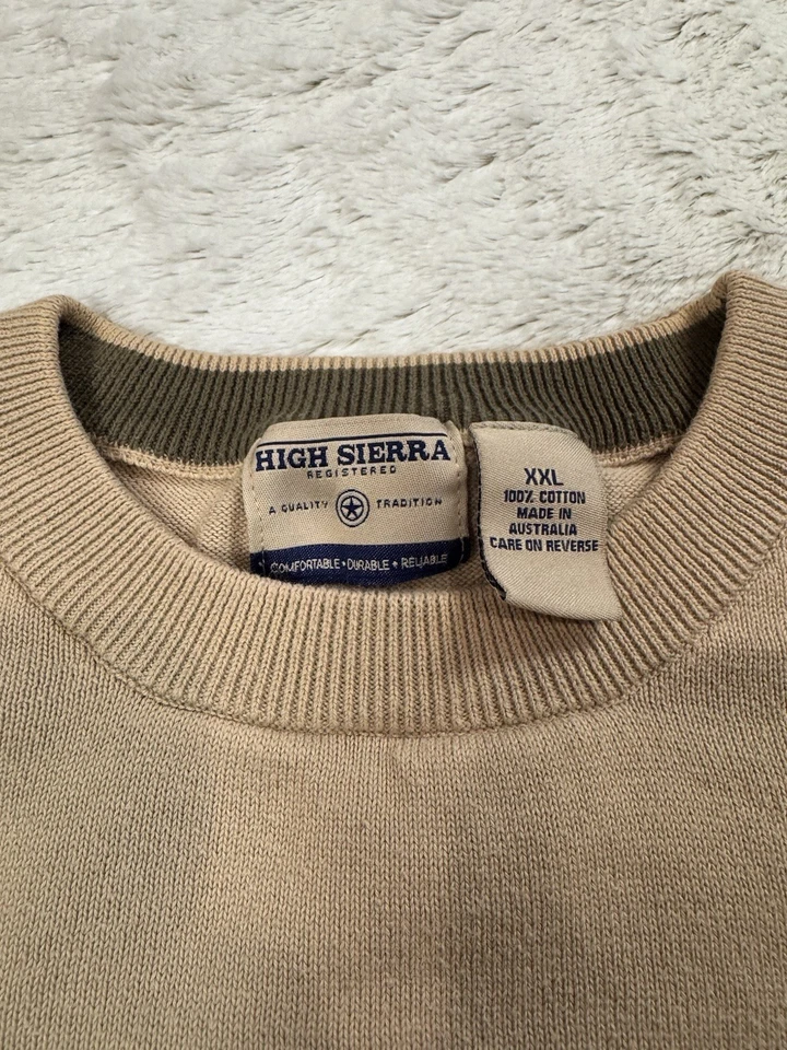 Suéter Vintage High Sierra Rayas Para Hombres XXL Marrón Cuello Redondo Pullover 100% Algodón Foto 4 de 4