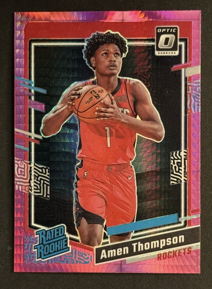 2023-24 Panini Donruss Optic Amen Thompson Pink Hyper RC #229 Rockets