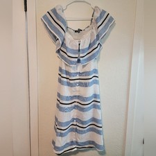 Lulus Stripe Coastal Off The Shoulder Button Up Dress Xsmall