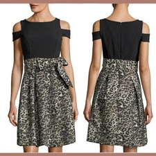 NWT Eliza J Cold-Should Leopard Fit & Flare Dress in Black 14