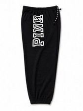 PINK Victoria s Secret Black Jogger Sweatpants Large Graphic Logo Women s M