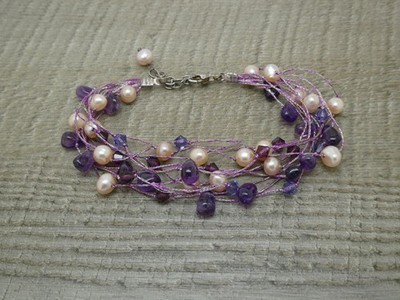 Atemberaubendes Sterlingsilber Tau von Kit Heide Amethyst & Perlen Armband in Schachtel