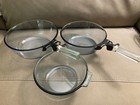 RARE VINTAGE PYREX FLAMEWARE 3‑POT SET WITH CLEAR ACRYLIC DETACHABLE HANDLES_USA — photo 1
