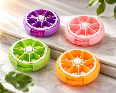 Tablettenbox 7 Fächer Medikamentendose Pillendose Rund Bunt Compact