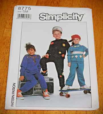 Simplicity ~ PATTERN #8775 UNISEX CHILDS KNIT SWEATSHIRT, PULL-ON PANTS (S,M,L) 