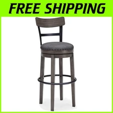 30" Dark Gray Farmhouse Swivel Barstool with Nailhead Trim - Elegant Design