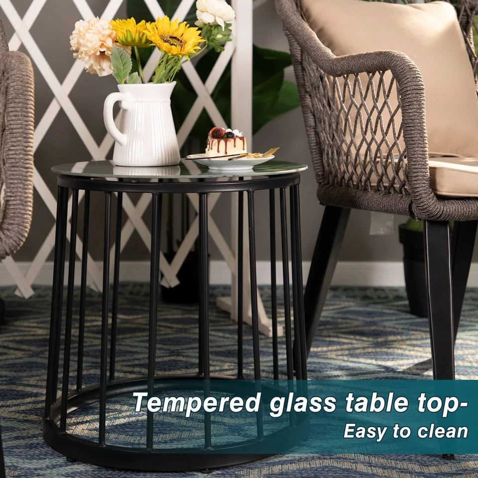 Sillas de patio de 3 piezas Sillas de exterior Silla de patio Silla de jardín con mesa redonda Foto 4 de 4