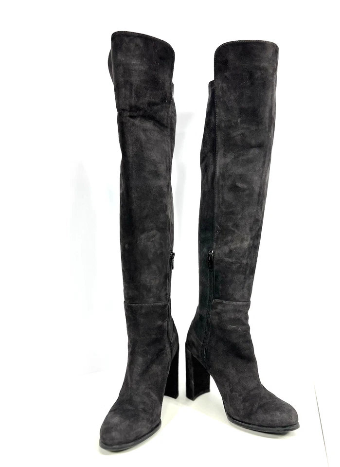 Botas por encima de la rodilla Stuart Weitzman para mujer 6M marrón oscuro gamuza cuero Foto 2 de 4