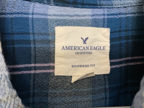 American Eagle Plaid Flannel Shirt L Boyfriend Fit Grunge Casual - Picture 3 of 16