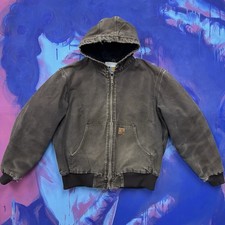 Distressed Faded Carhartt Hooded Active Jacket J130 DKB, Size Large Reg