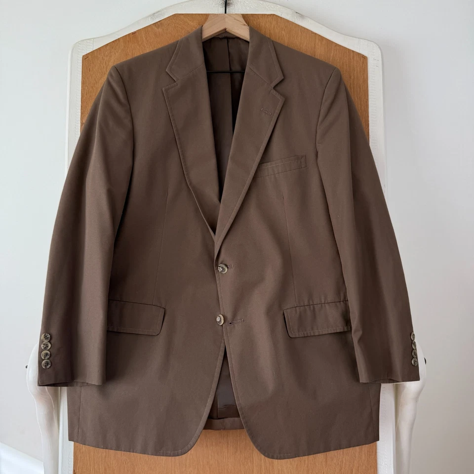 Traje de algodón vintage para hombre 42R marrón 2 botones carrete tapón y tapón pantalones 38x28 Foto 4 de 4