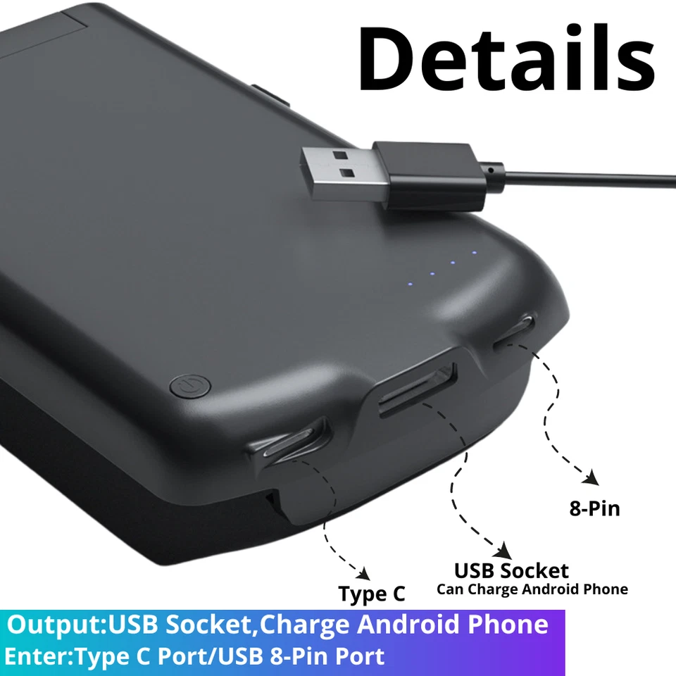 10000mAh Battery Charger Cover Power Bank Case For iPhone 8 7 6 Plus SE Android - Image 3 of 4