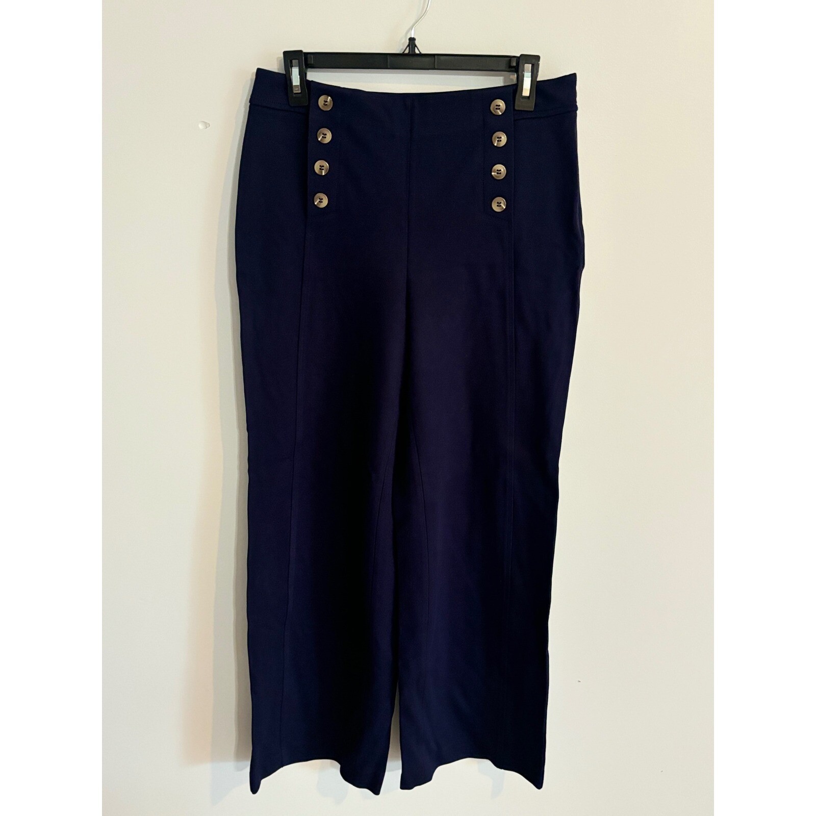 Talbots Sailor Pants Wide Leg High Waist Button Front Navy Blue Size 8