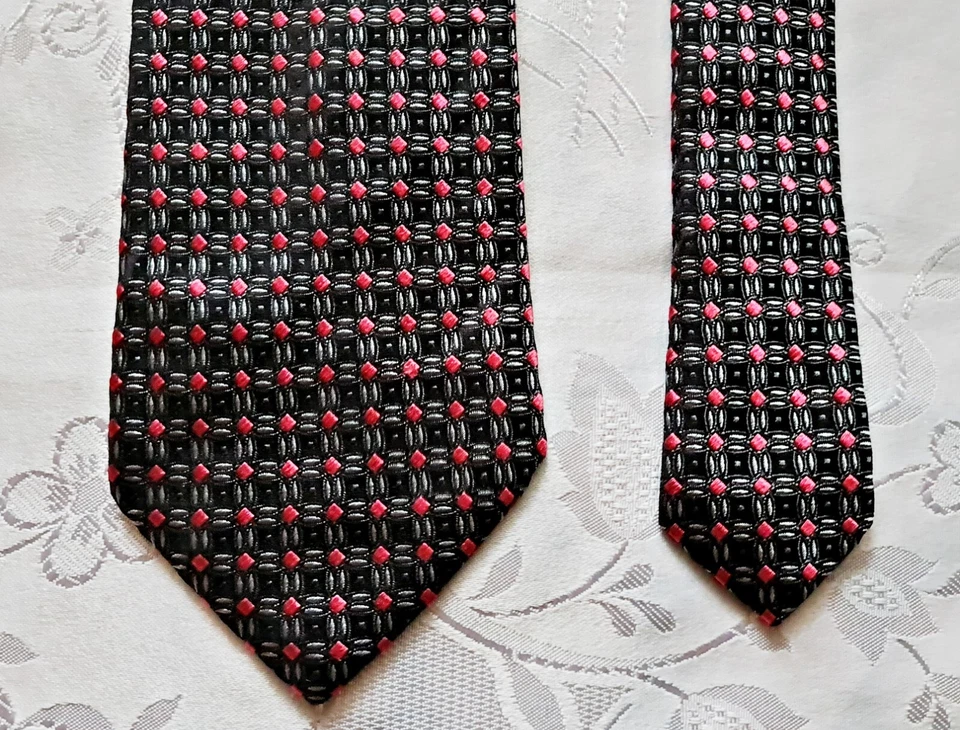 Corbata de cuello para hombre Hugo Boss vintage auténtica a cuadros negra rosa seda Foto 2 de 4