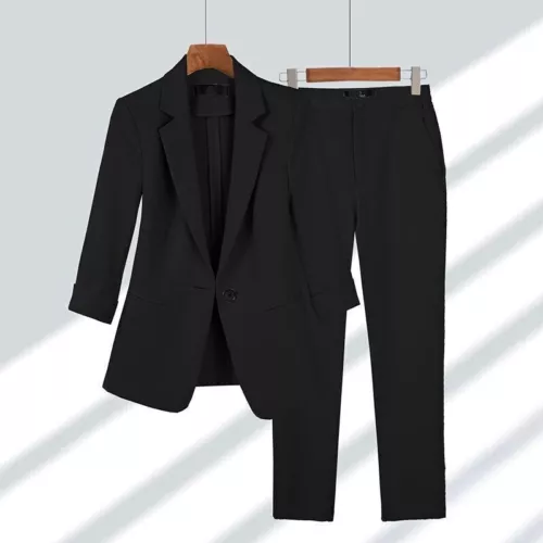 Damen Hosen 2-teiliges Set Frühling Büro Damen Anzug Blazer Mantel Hose Outfits - Bild 5 von 18