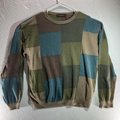 Lenor Romano 100% Cashmere 90s Style Colorblock Patchwork Sweater Men's Medium
