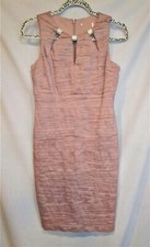 Eliza J Women's 4/6 Dusty Rose Pencil DRESS Crinkle Rhinestones Keyhole neckline