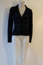 Womens Intermix Black-Multi Ribbed Metallic Cardigan Sweater M