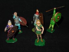 5 Vintage Metal 54mm NORSEMEN VIKINGS w/various weapons Painted Toy Soldiers