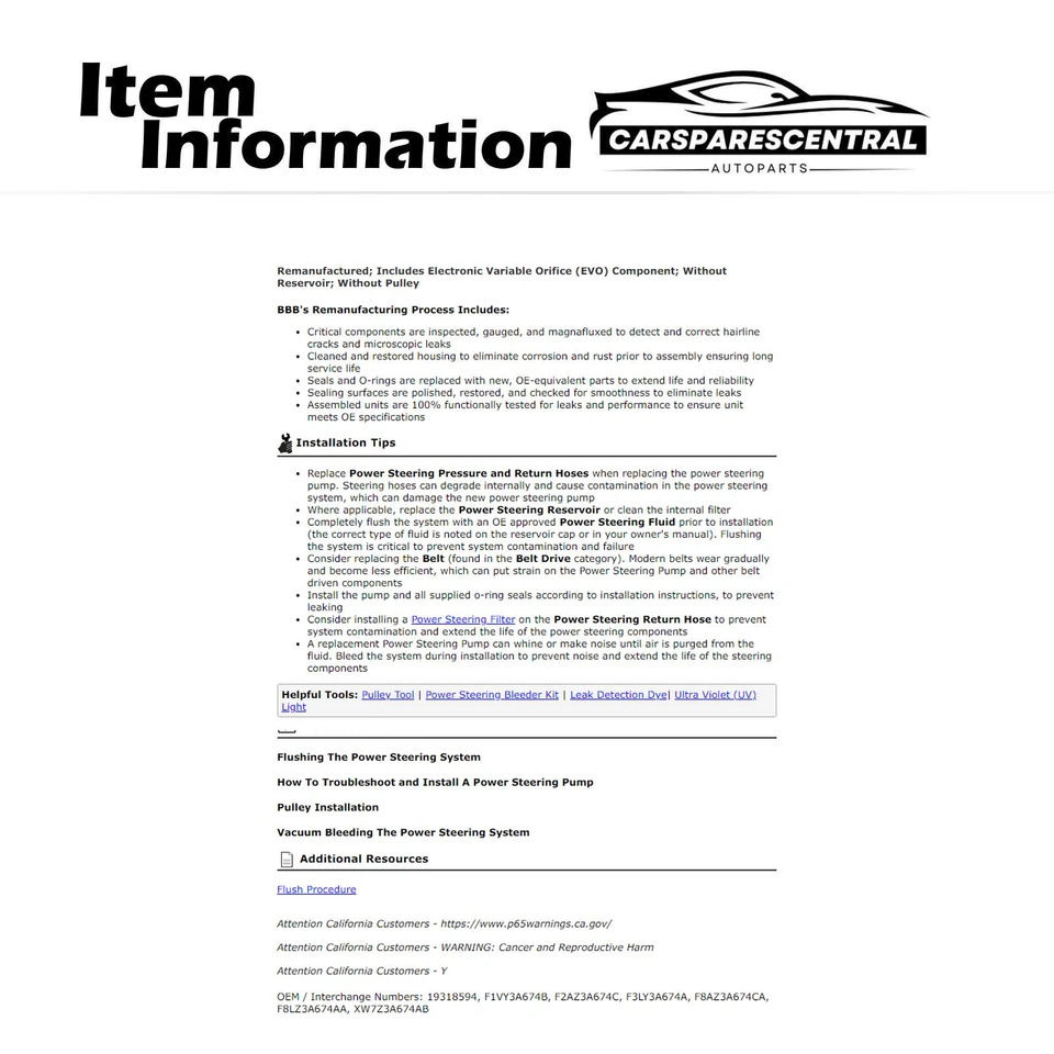 Bomba de dirección asistida remanufacturada para Mercury Grand Marquis 1992-2002 Foto 3 de 4