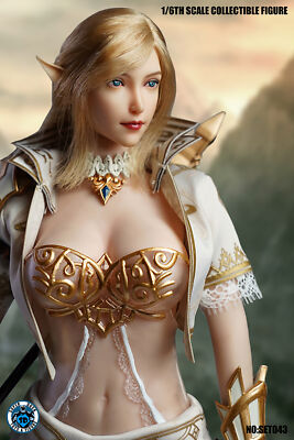 1/6 SET043 Elf Ear Girl Head Carved Blone Hair Fit for 12'' TBLeague Figure Body