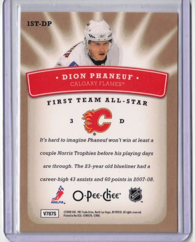 DION PHANEUF 08/09 OPC O-Pee-Chee First Team All-Star Insert #1ST-DP Flames Card - Image 2 of 2