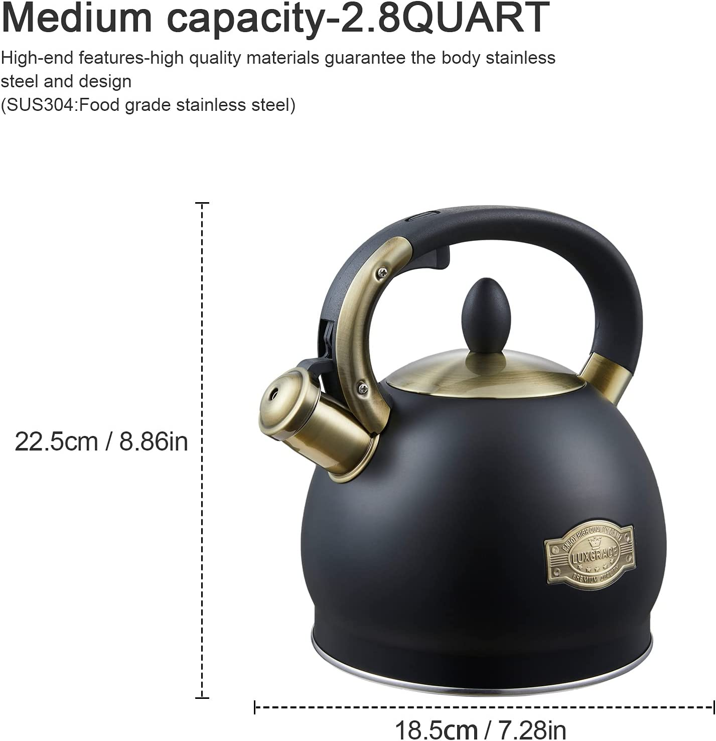 Tea Kettle 2.8 Quart Tea Kettles Stovetop Whistling Teapot Stainless