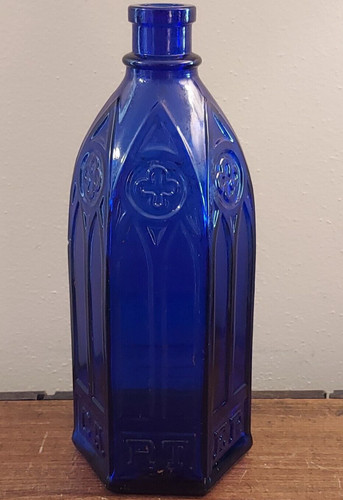 Antique Carter's Ink Cobalt Blue Glass Cathedral Bottle  10"
