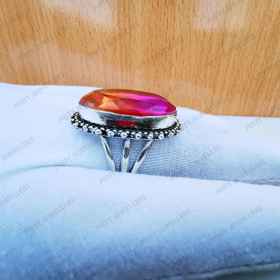 Bi-color Tourmaline Gemstone  925 Sterling Silver Ring, Antique Handmade Ring - Image 3 of 4