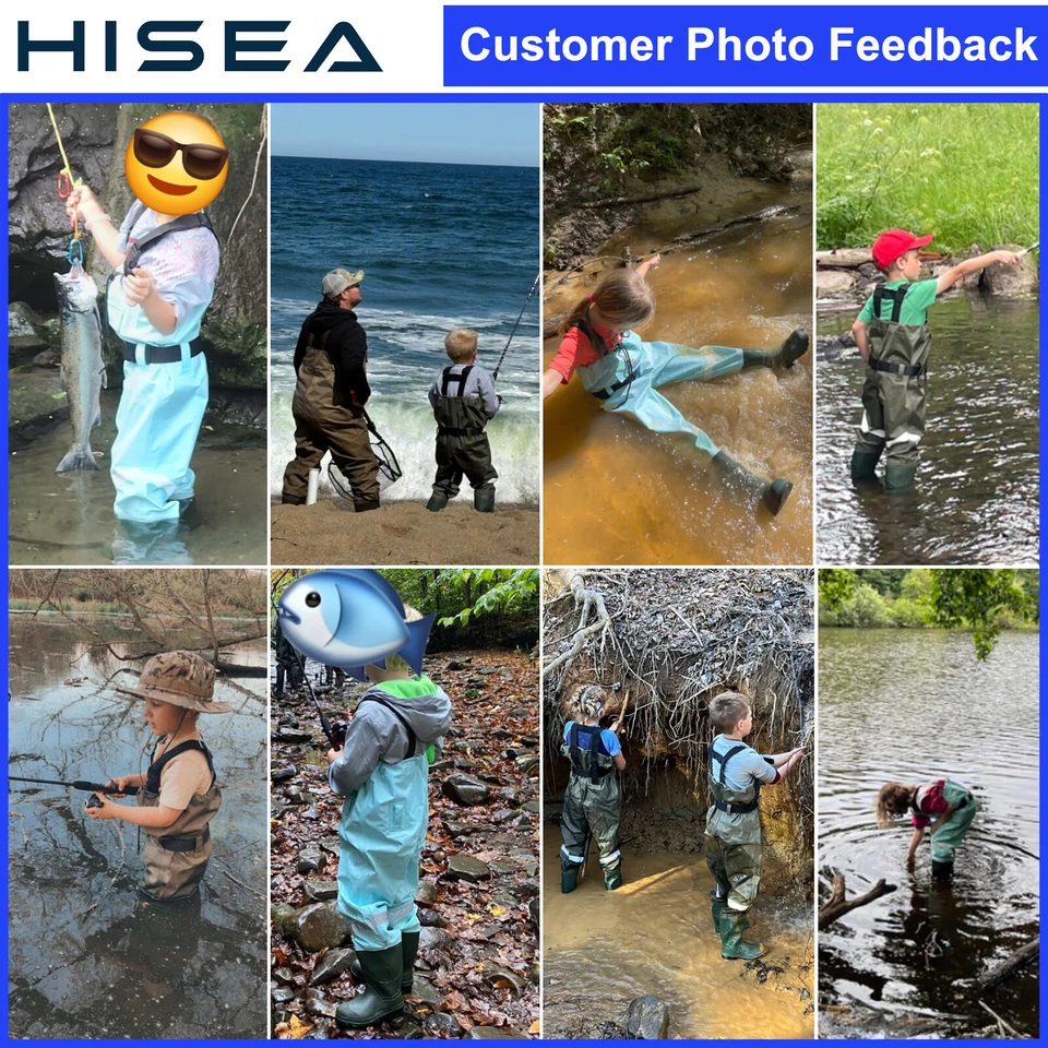 HISEA Kids Fishing Chest Waders Anti-Slip Bootfoot Nylon PVC Waterproof Hunting - Image 2 of 4