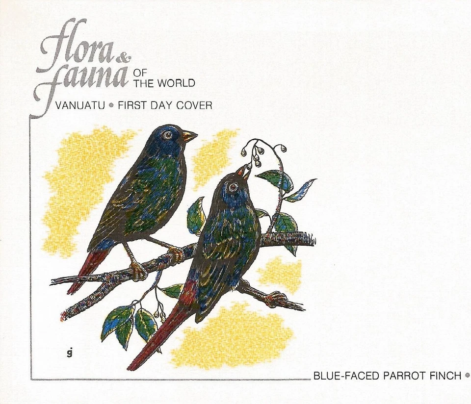 Exotic Birds Blue Faced Parrot Finch Vanuatu Pazifik Ersttagsbrief Vogel FDC - Bild 2 von 3