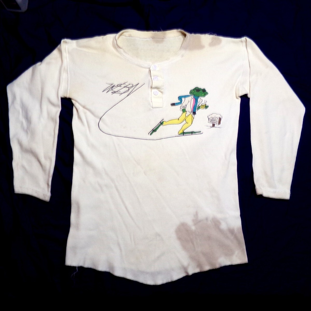 Vtg WEBN 1984 or 1985 Winter Shirt Long MED Sleeve Frog Skiing