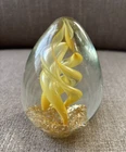 Vintage Yellow Swirl Egg Glass Hand blown Art Paperweight Murano Style 4" Tall