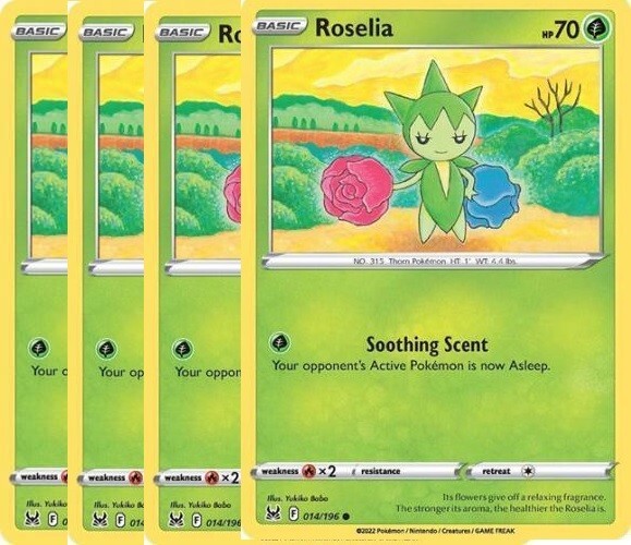 Pokemon - Roselia x 4 14/196 NM Lost Origin - Plus Free Holo Card