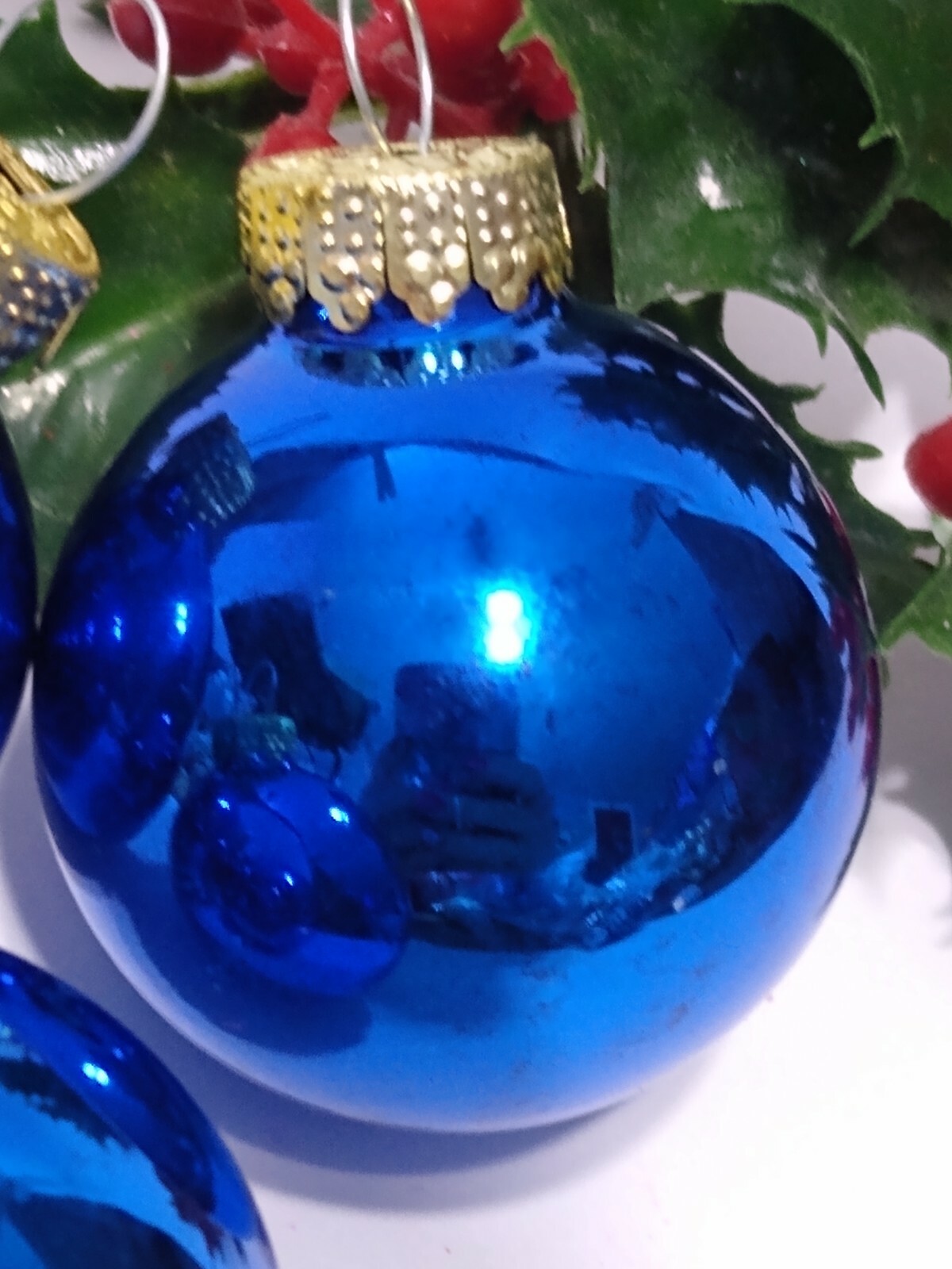 Mercury Glass Christmas Ornament Balls Blue Gold Caps lot of 3 vtg eBay