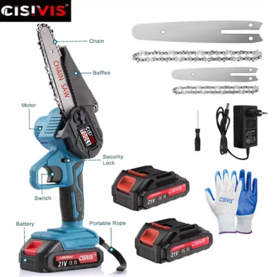 CISIVIS 4/6'' 2 Battery 4000W Mini Chainsaw Cordless Electric One-Hand Saw Wood Cutter