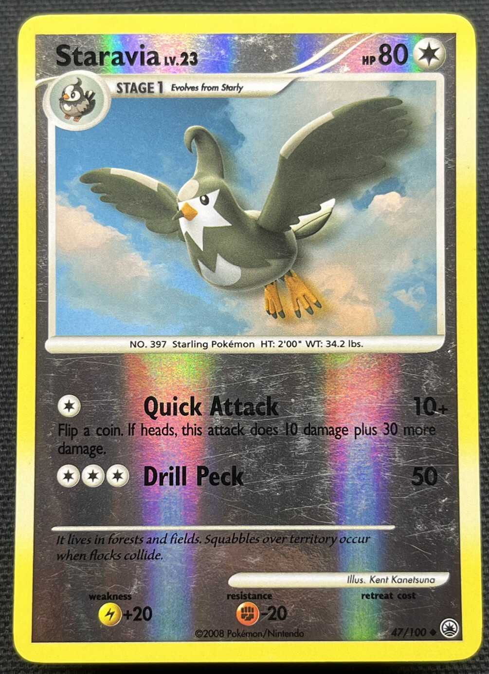 Staravia - 47/100 - Uncommon Reverse Holo LP English Pokemon Majestic Dawn