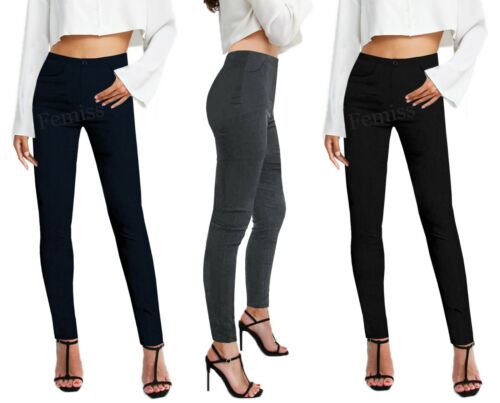 Girls Skinny School Trousers Black Navy Ladies Stretch Women Office Work Pants  - Picture 1 of 17