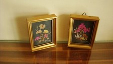 Picture Frame Pressed Flower Gold 3" Boho Signed Retro Vtg Lot of TWO