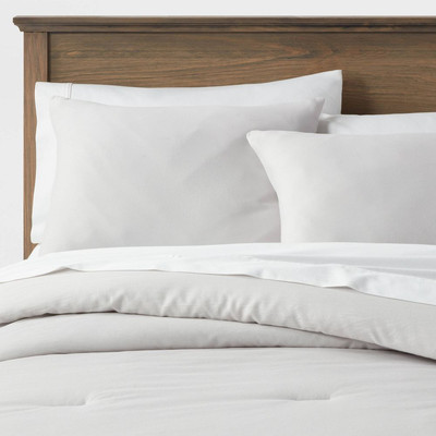 Threshold Comforter Set Cotton Sateen Solid Quilted Detailing, Gray, Full/Queen