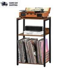 Elegant 3-Tier Record Player Stand for 100 Albums - Mid-Century Design